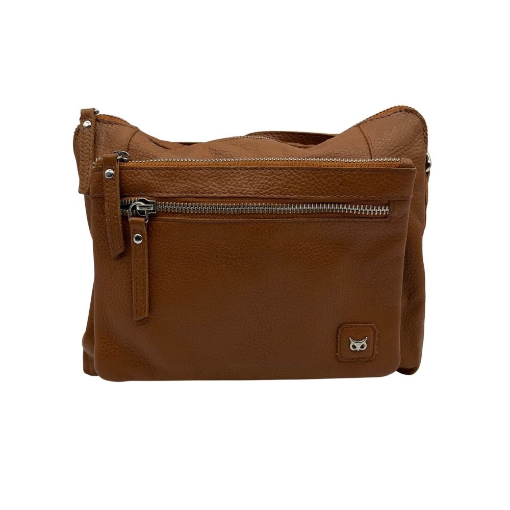 Wise Owl Brown Leather Small Soft Pebbled Crossbody Bag